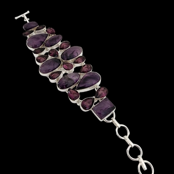 Silver amethyst gemstone bracelet chunky statement bracelet plus glass stones - Picture 15 of 15